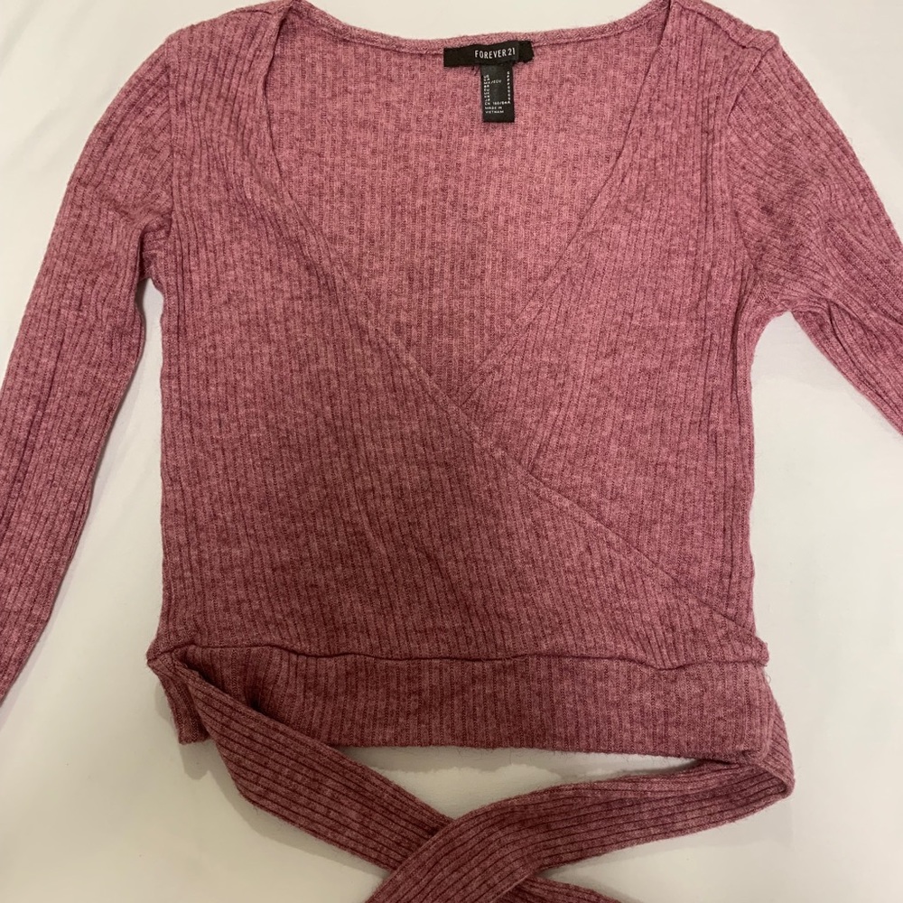 Marled faux wrap top
